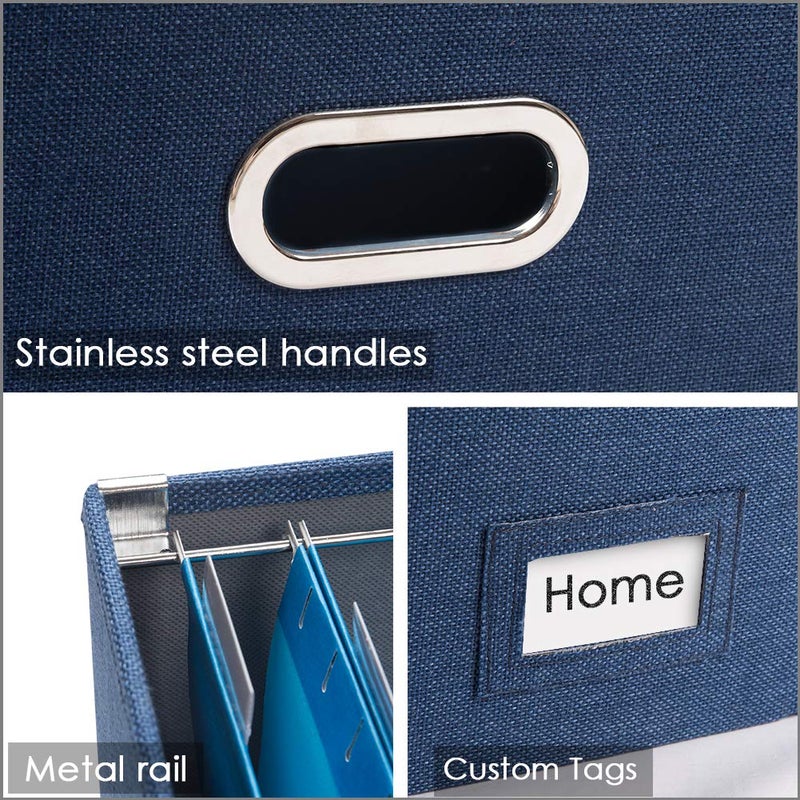 PRANDOM File Organizer Box - Set of 1 Collapsible Decorative Linen Filing Storage Hanging File Folders with Lids Office Cabinet Letter/Legal Size Navy Blue (17x14x11.2 inch) - Image 5